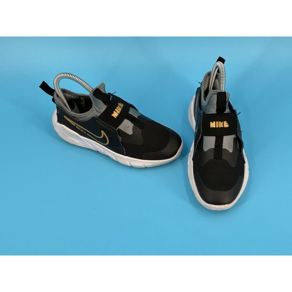 Nike Flex Runner 2 Kids 2Y Black Metallic Gold Slip On Sneakers DJ6040-007